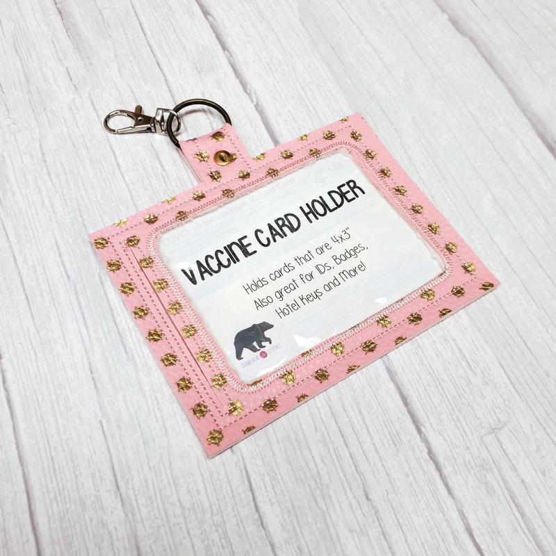 Vaccine Card Holder Pink Gold Dots