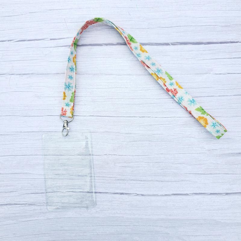 Lanyard - Coral Floral on White